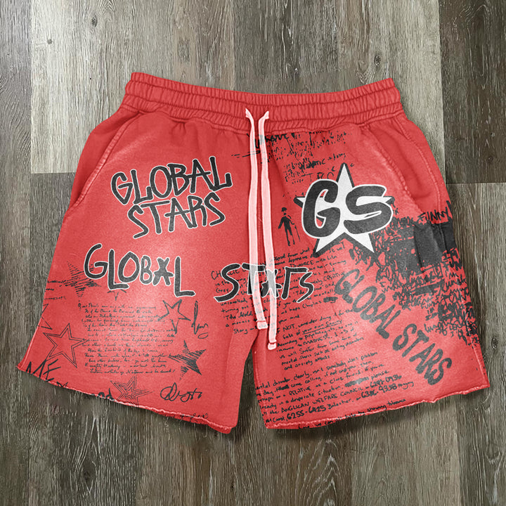 Graffiti print casual shorts