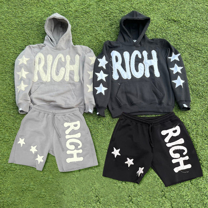 Retro hip hop trend hoodie shorts set