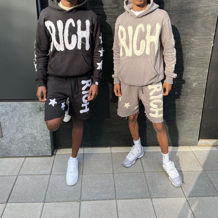 Retro hip hop trend hoodie shorts set