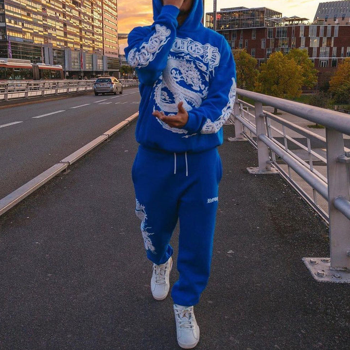 Dragon Print Hoodie Sweatpants Two Piece Set