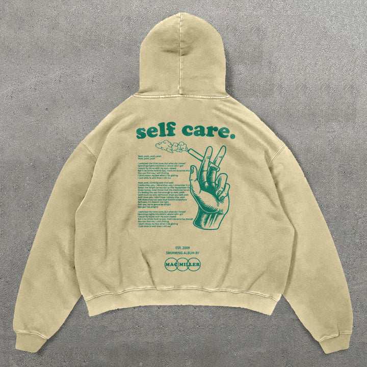 Self Care Print Long Sleeve Hoodies