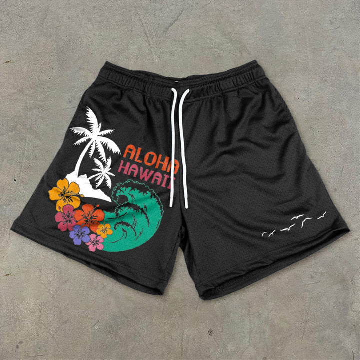 Hawaiian Pattern Relaxed Mesh Shorts