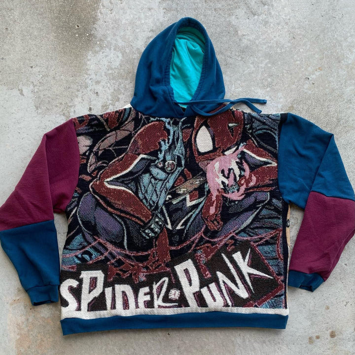 Spider Punk Print Long Sleeve Tapestry Hoodies