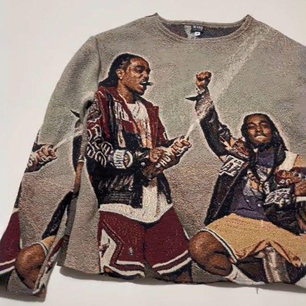 Hip-hop trendy graphic tapestry sweatshirt