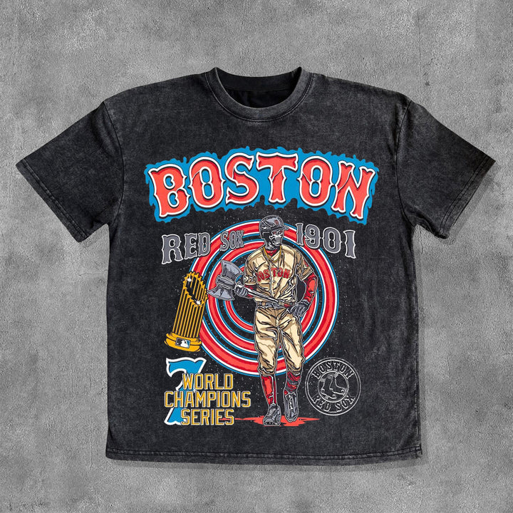 Boston Print Washed Short Sleeve T-Shirt