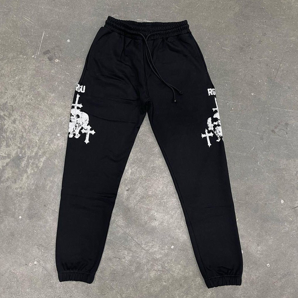 Skull Cross Necklace Hoodie Sweatpants Two Piece Set