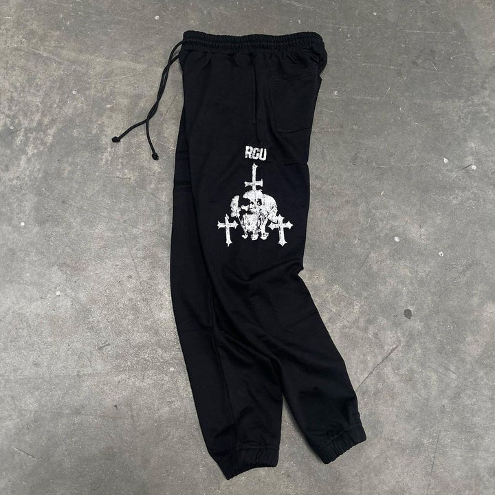 Skull Cross Necklace Hoodie Sweatpants Two Piece Set