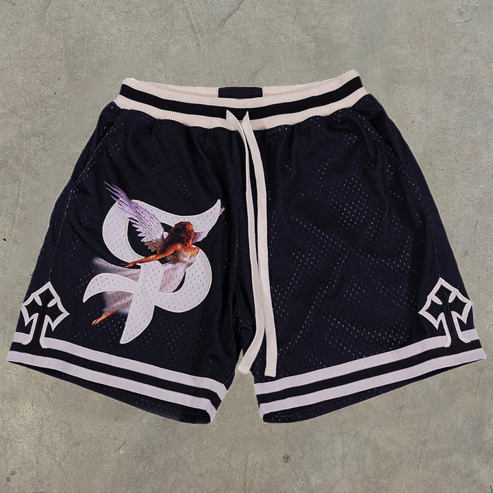 Casual personality angel cross elastic shorts