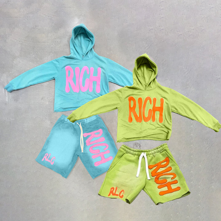 Retro hip-hop trendy street hoodie shorts set