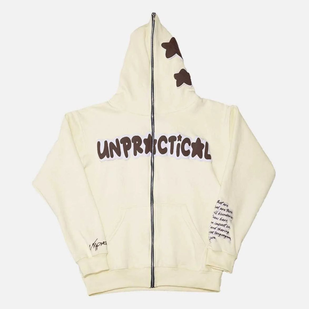 Unpractical Print Long Sleeve Full Zip Hoodies