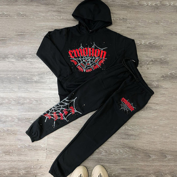 Emotion Spider Web Print Hoodie Sweatpants Two Piece Set