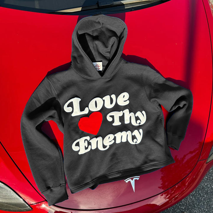 Love Thy Enemy Print Long Sleeve Hoodies