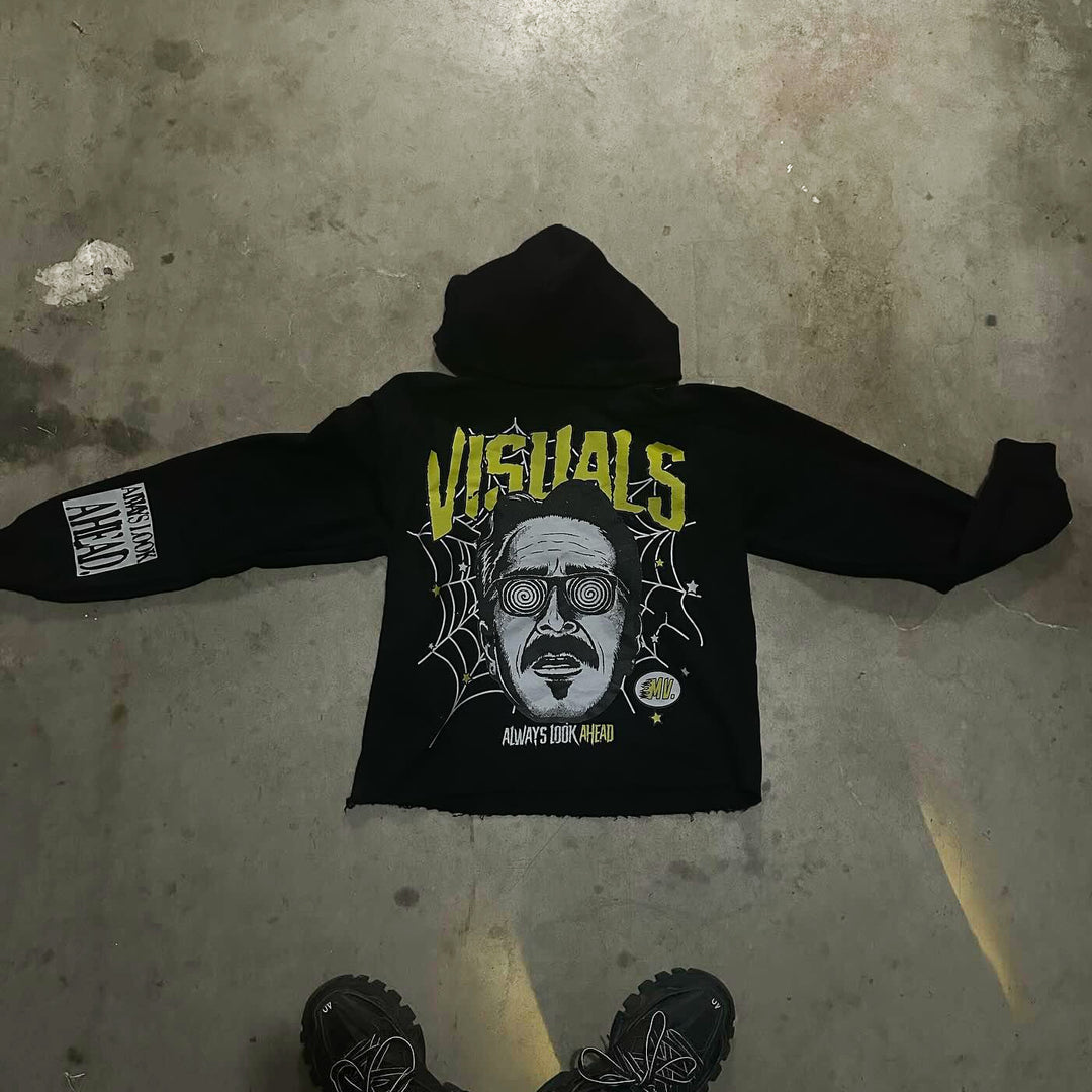 Visuals Print Long Sleeve Hoodies