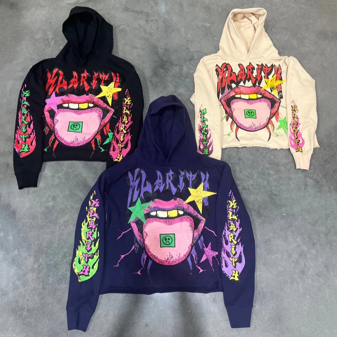 Crazy tongue print casual street cotton hoodie