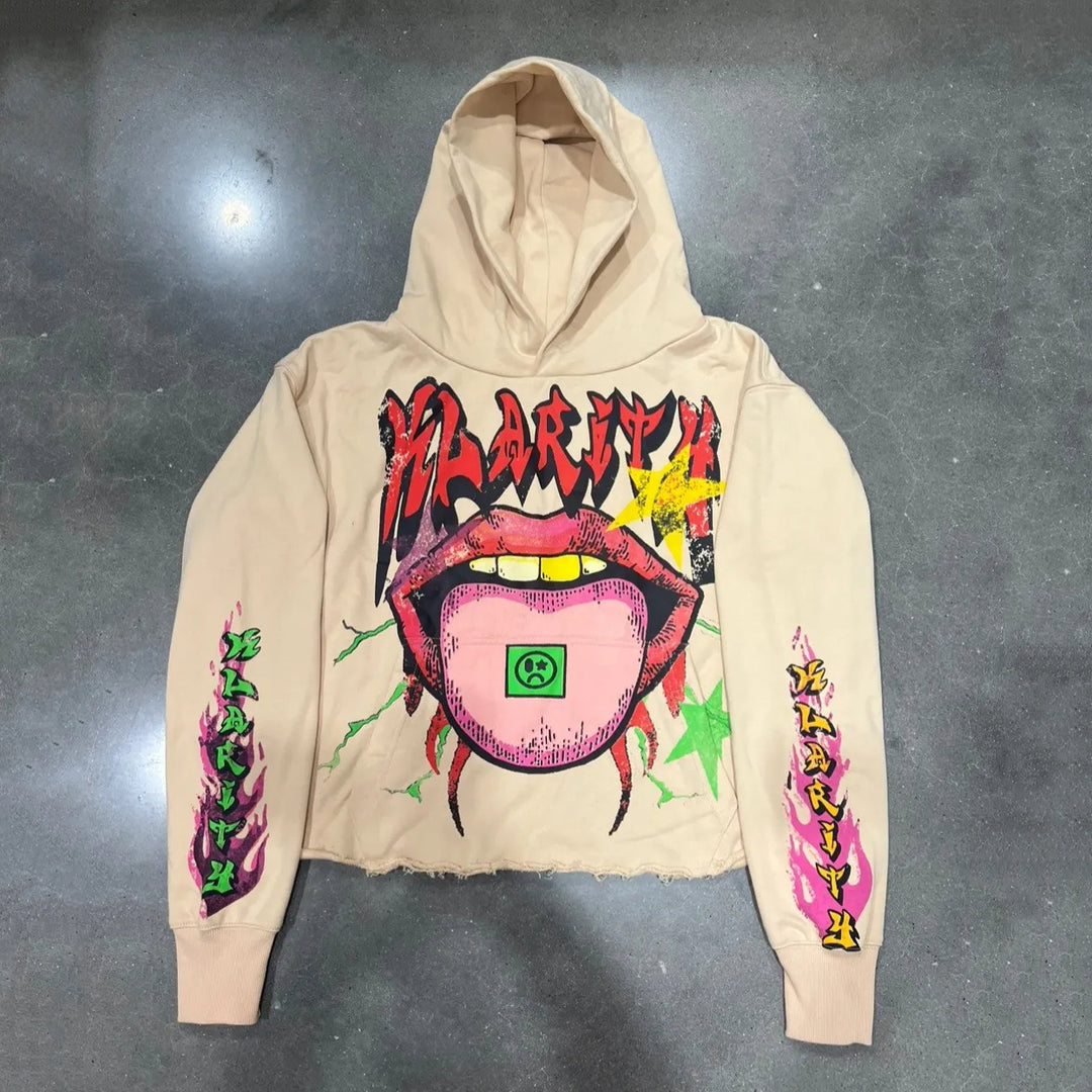 Crazy tongue print casual street cotton hoodie