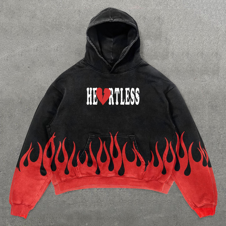 Skull Flame Print Long Sleeve Hoodie