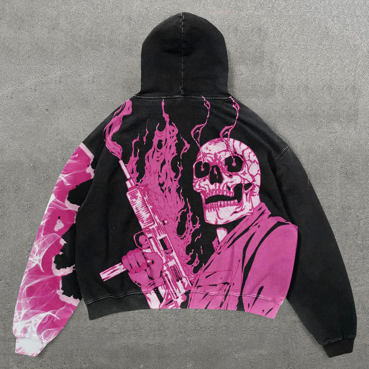 Personalized Punk Skull Print Long Sleeve Hoodie