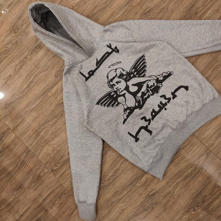 Angel & Letter Print Long Sleeve Hoodies