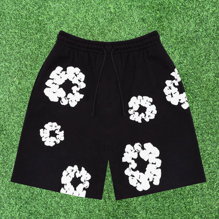 Plum Print Drawstring Pocket Shorts