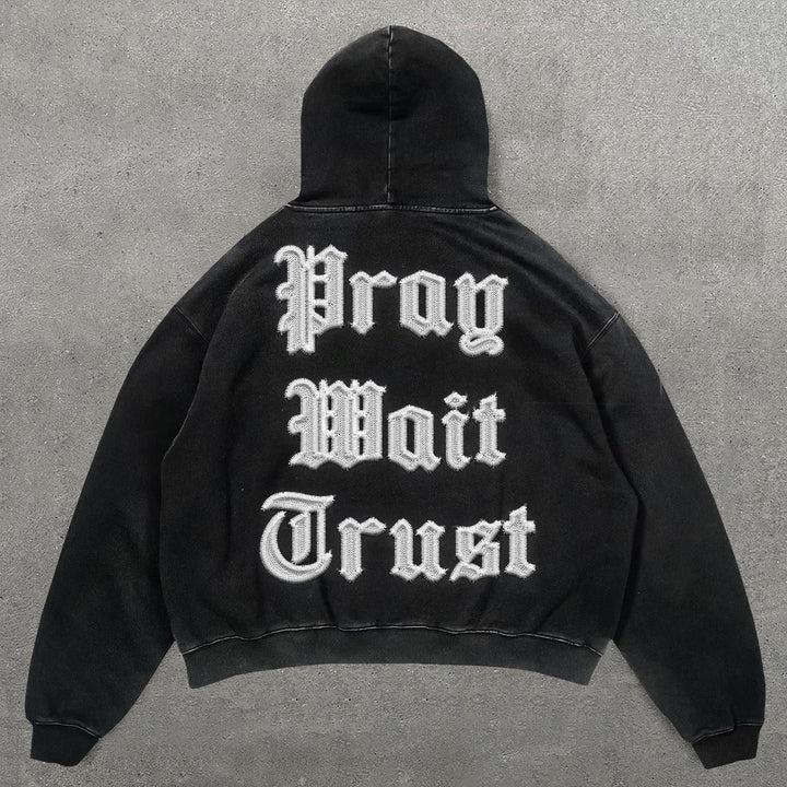 Pray Wait Trust Print Long Sleeve Hoodies