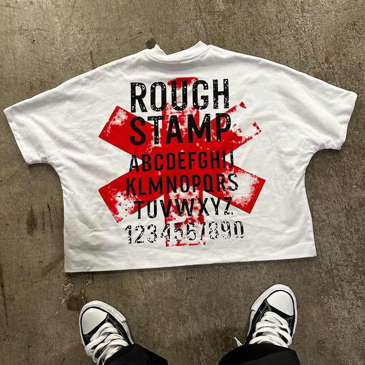 Rough Stamp Print Short Sleeve T-Shirt