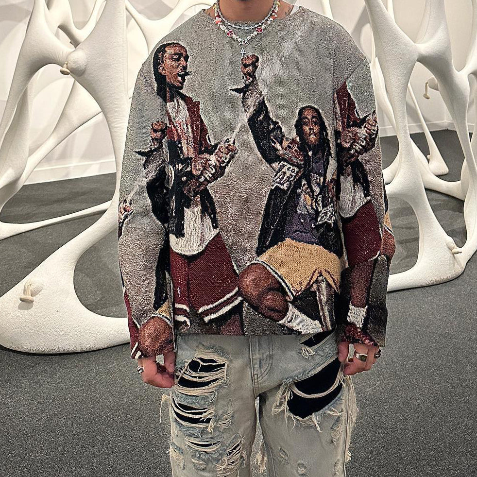 Hip-hop trendy graphic tapestry sweatshirt