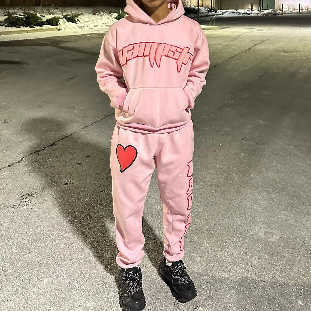 Letter Heart Print Hoodie Sweatpants Two Piece Set