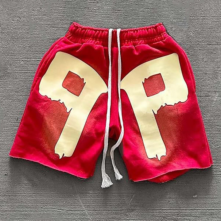 Letters P Print Drawstring Pocket Shorts