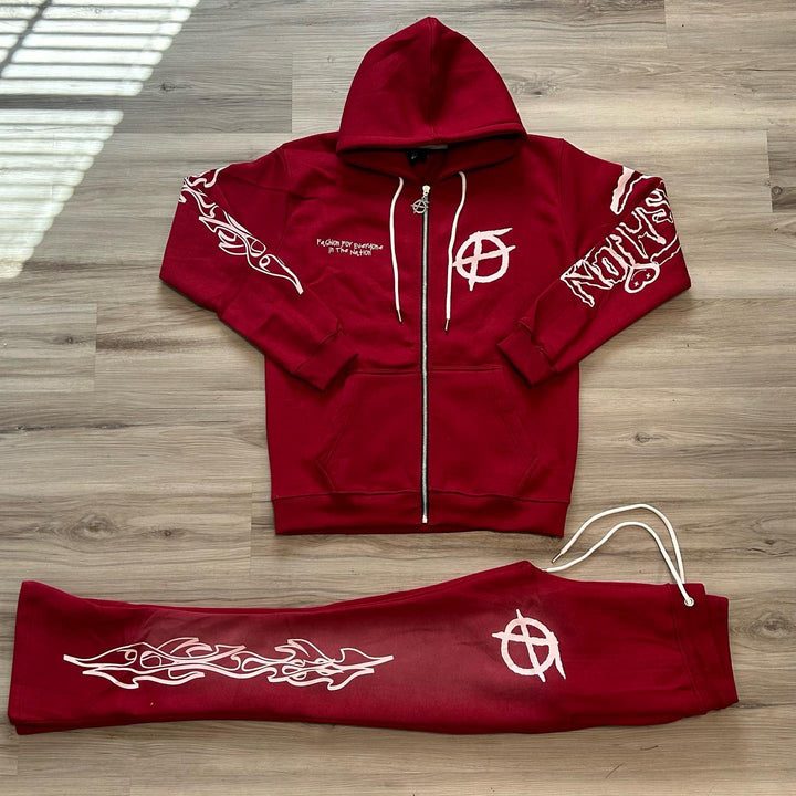 Casual Retro Zip Hoodie Set