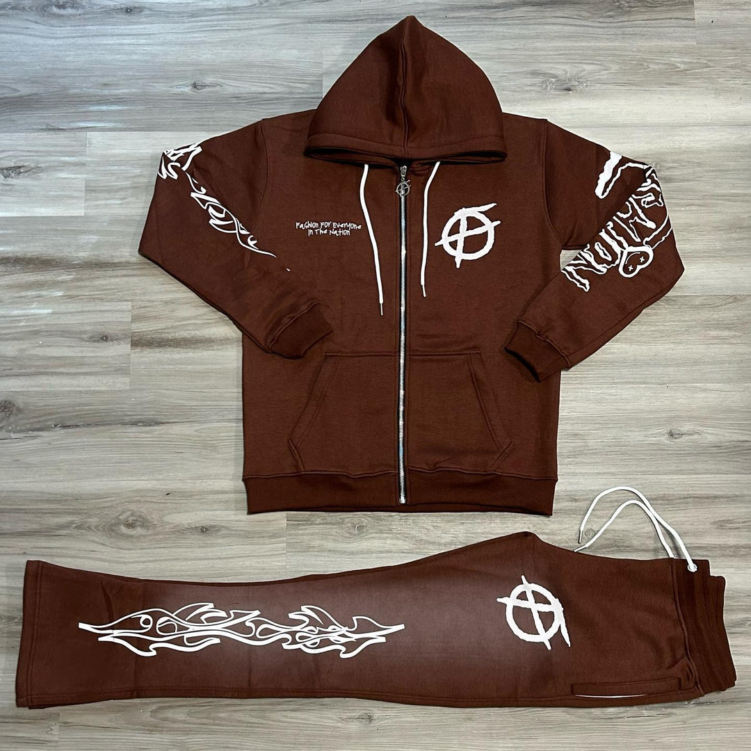 Casual Retro Zip Hoodie Set