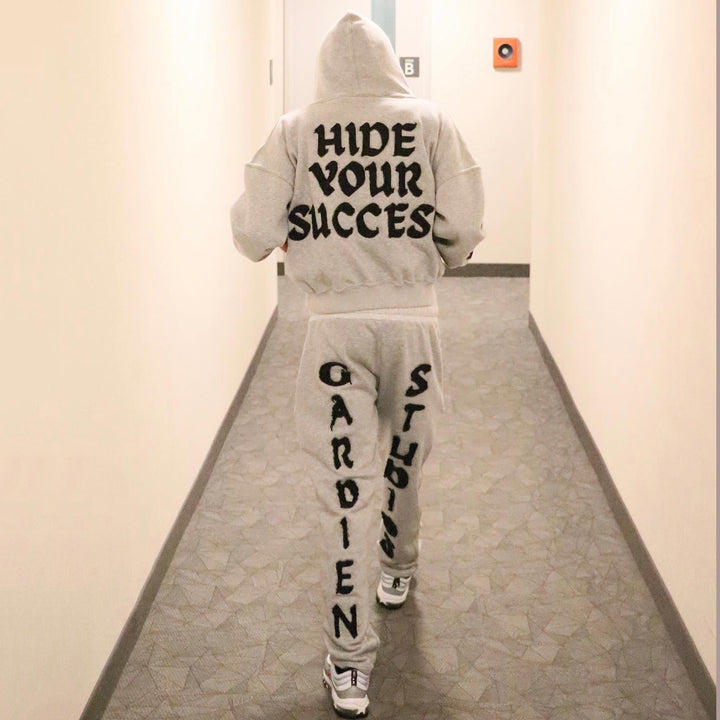 Hide Your Success Print Hoodie Sweatpants Two Piece Set