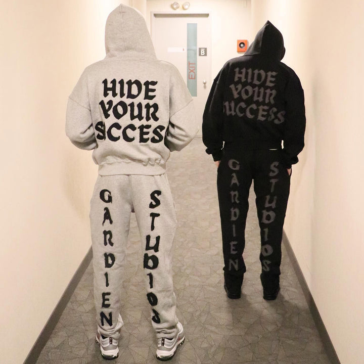 Hide Your Success Print Hoodie Sweatpants Two Piece Set