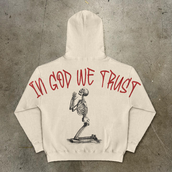 In God We Trust Print Long Sleeve Hoodies