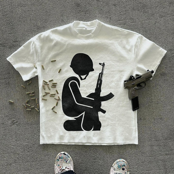 Art Will Cause War Print Short Sleeve T-shirt