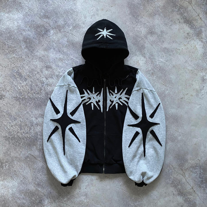 Casual street patchwork zipper sport cotton hoodie