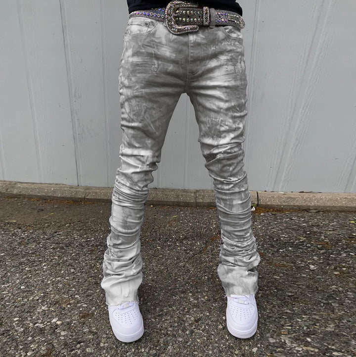 Stylish retro printed tie-dye street jeans