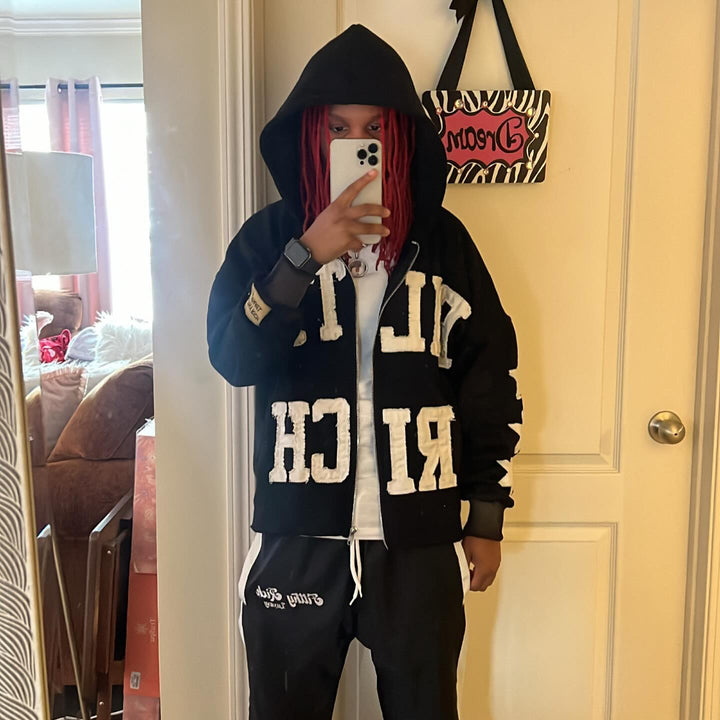 Casual Streetwear Patched Zip Hoodie