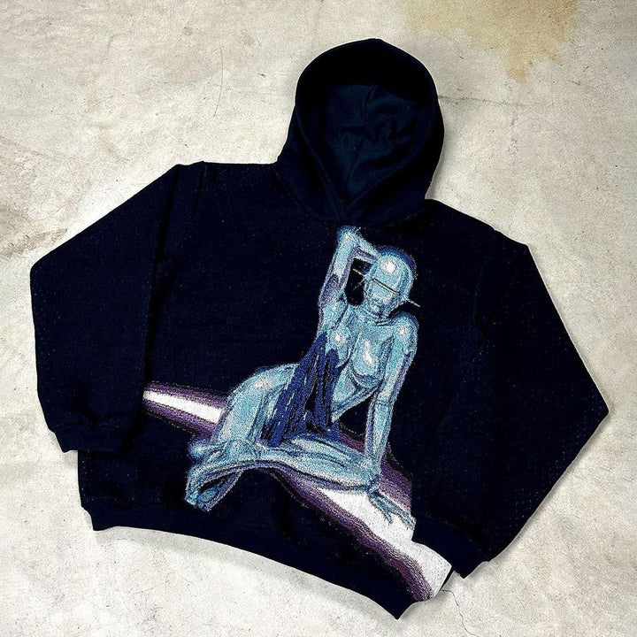 artistic cartoon print tapestry hoodie