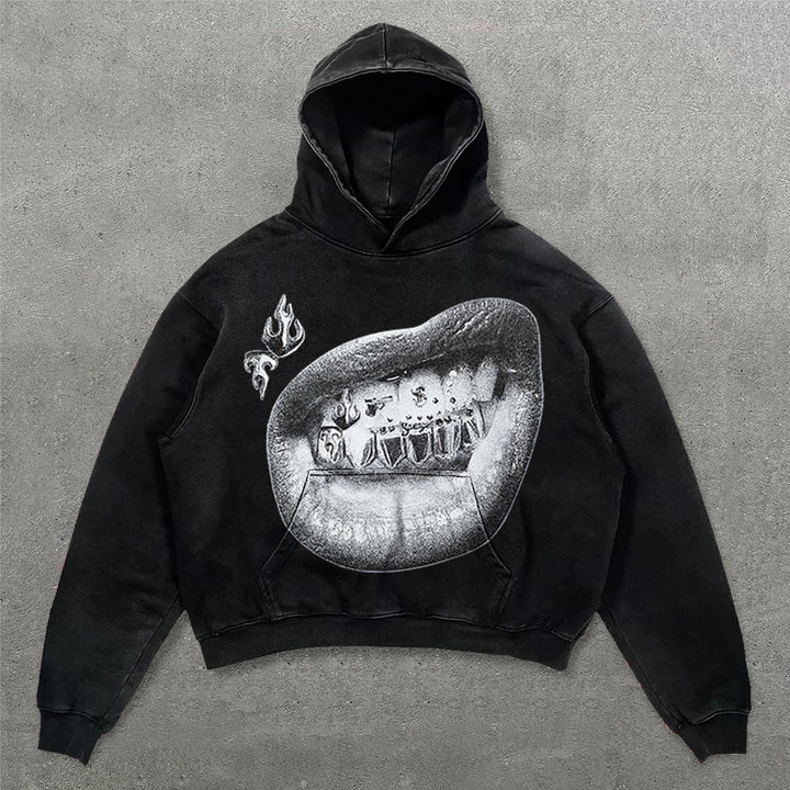 Tooth Flame Print Long Sleeve Hoodies