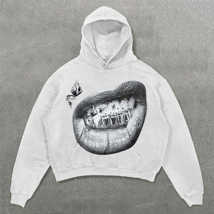 Tooth Flame Print Long Sleeve Hoodies