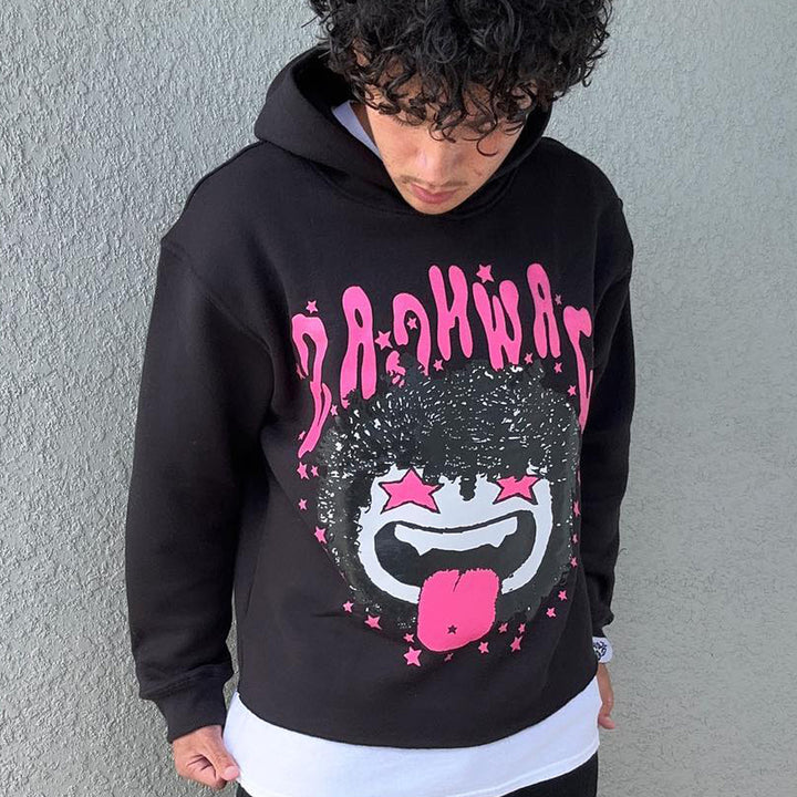 casual street print hoodie