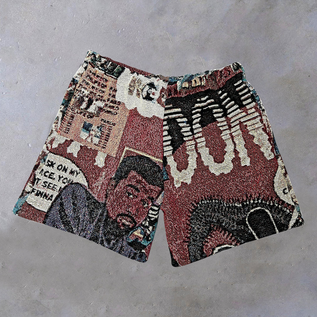 Retro personalized print bear tapestry shorts