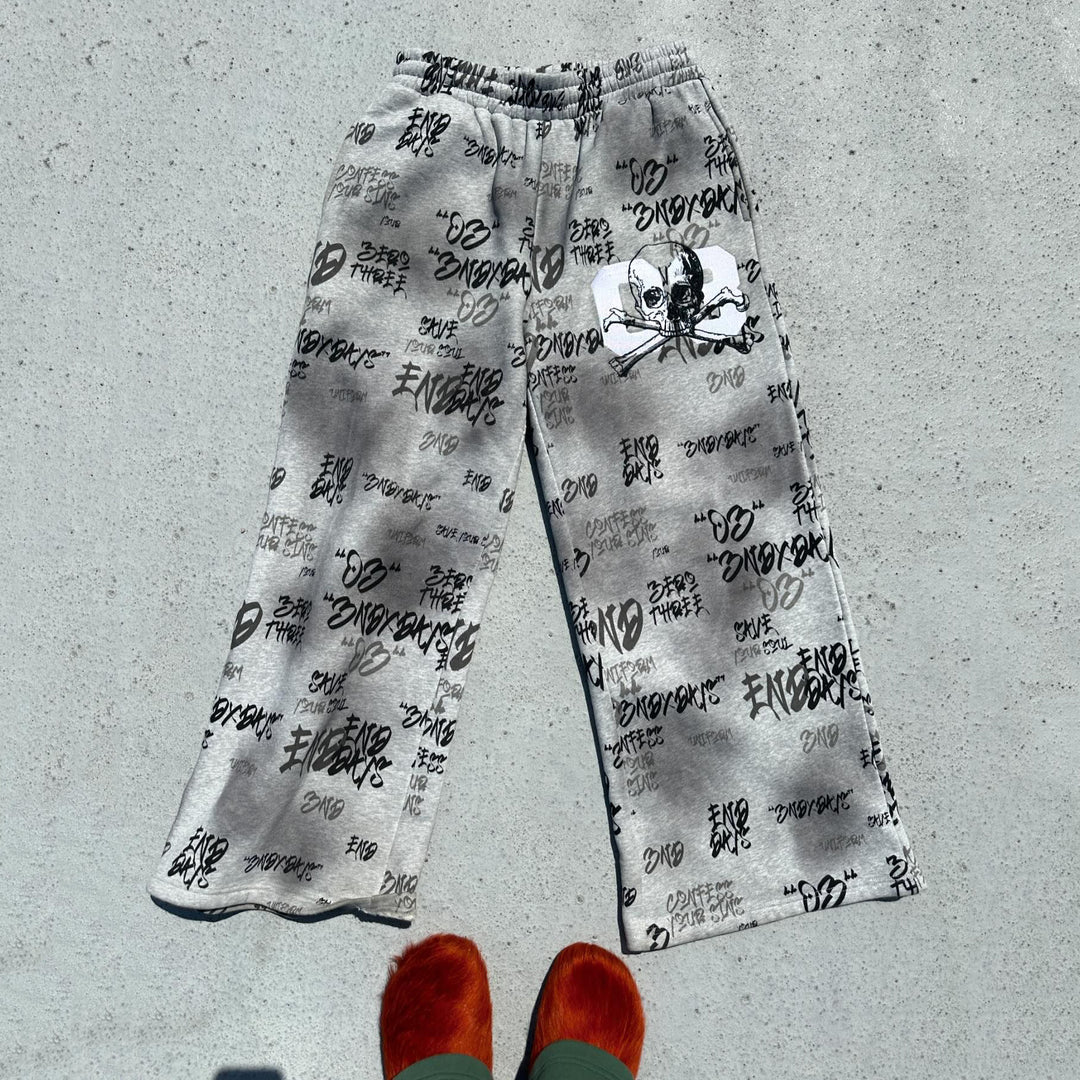 Elevated Multi-Element Print Pocket Flared Trousers