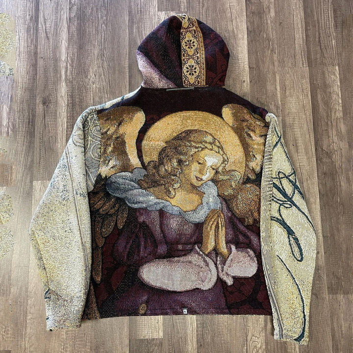 Retro Angel Print Tapestry Casual Hoodie