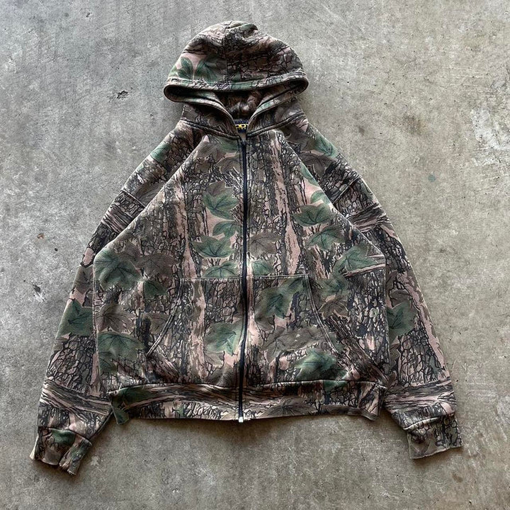 Casual street retro camouflage cotton hoodie