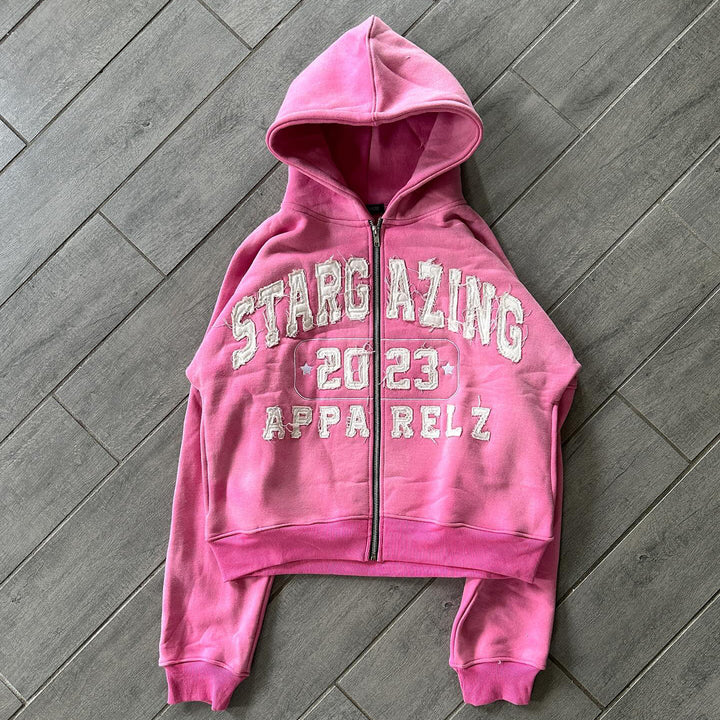 Personalized street style letter pattern zipper patch hoodie