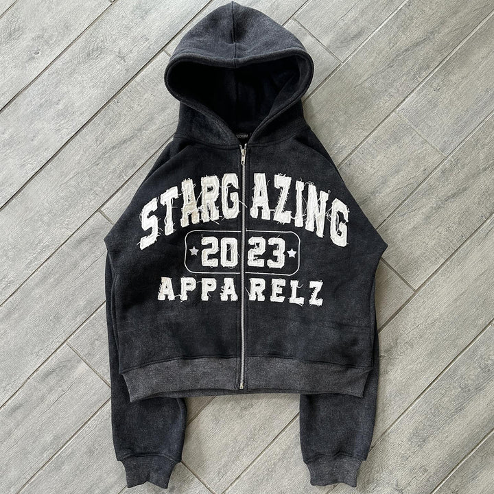 Personalized street style letter pattern zipper patch hoodie