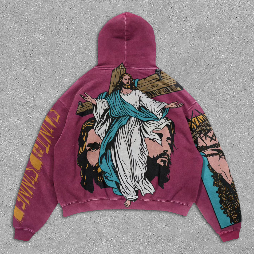 Vintage Jesus Loose Long Sleeve Hoodie