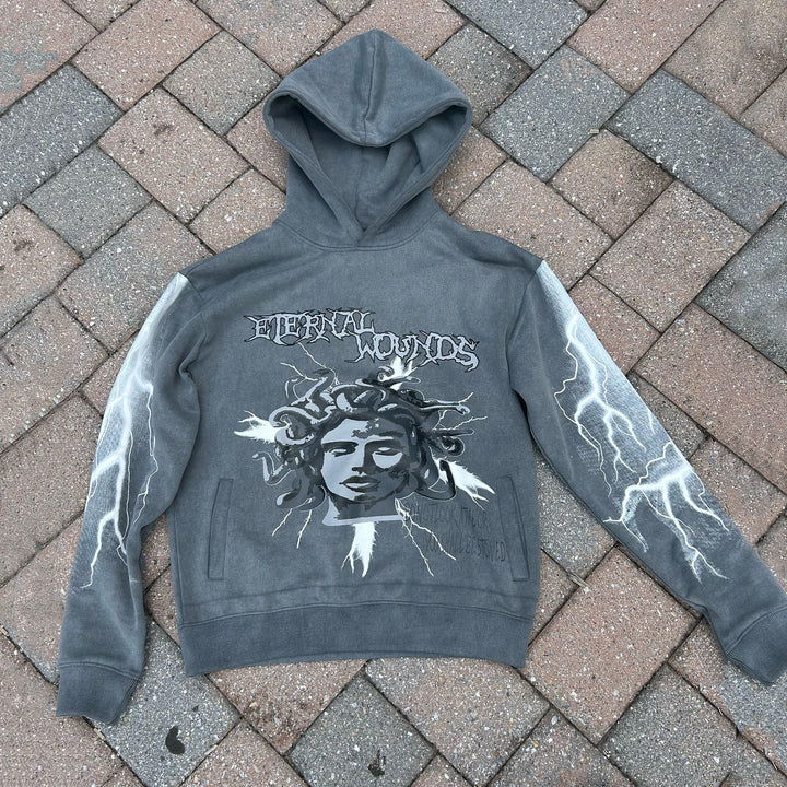 Medusa lightning print casual street cotton hoodie