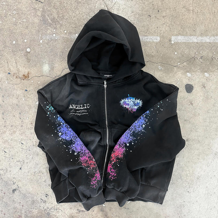 Starry Casual Street Style Zip-Up Hoodie